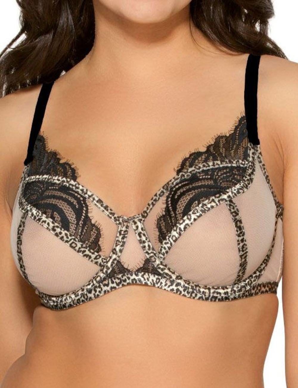 Бюстгальтер с леопардовой отделкой мягких чашек (Размер: 85E) (Цвет: телесный)