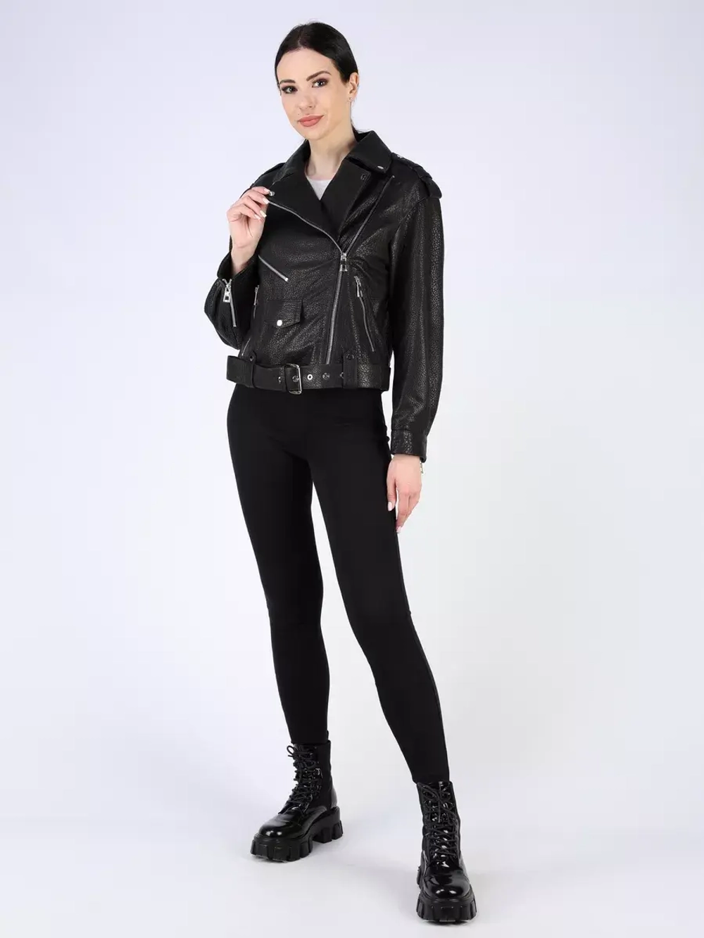 Кожаная куртка демисезонная косуха оверсайз