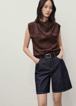 Джинсовые бермуды с высокой посадкой и эффектом потертости