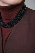 Колье "Венеция" венецианское стекло в черном оттенке, застежка из натур.кожи