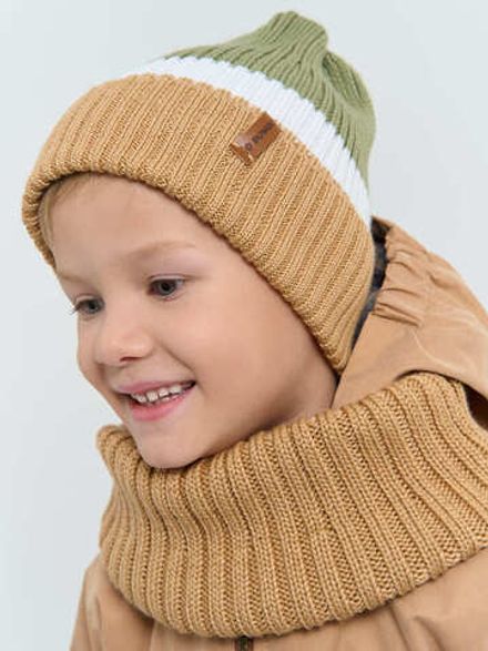 Шапка тыква из смесовой шерсти однослойная Колор блок "Песок"
