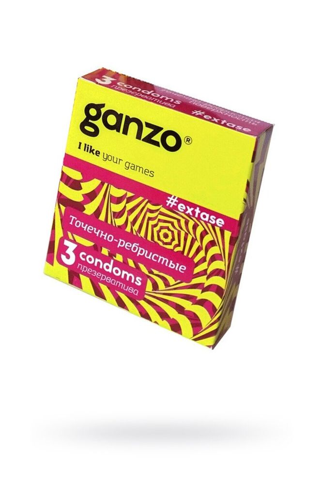 Презервативы Ganzo Extase, с точечно-ребристой поверхностью, анатомической формы, латекс, 18см, 3шт