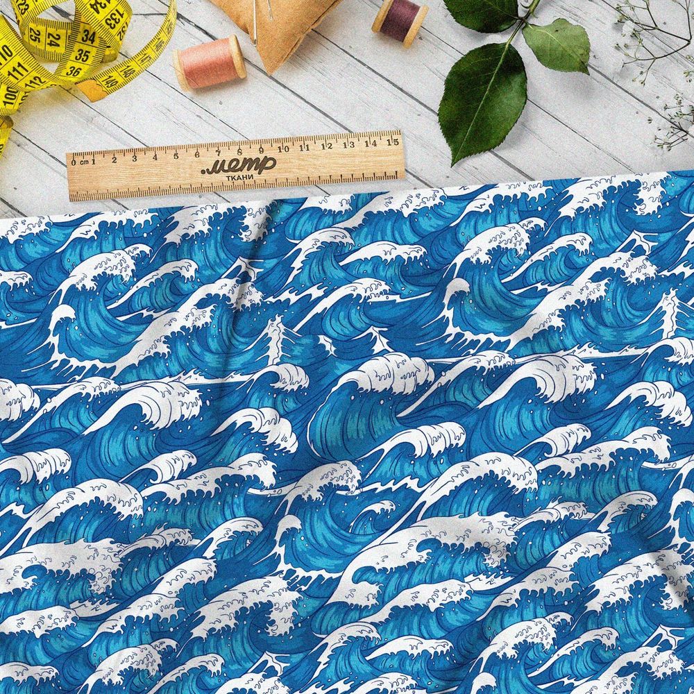 Ткань атлас бушующие волны