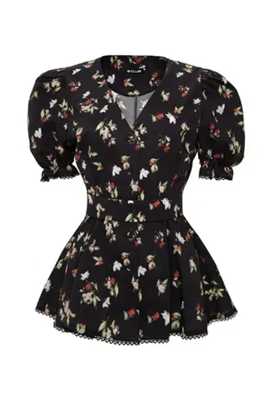 «Flower blouse» Блуза из хлопка рельефами и кружевной отделкой.