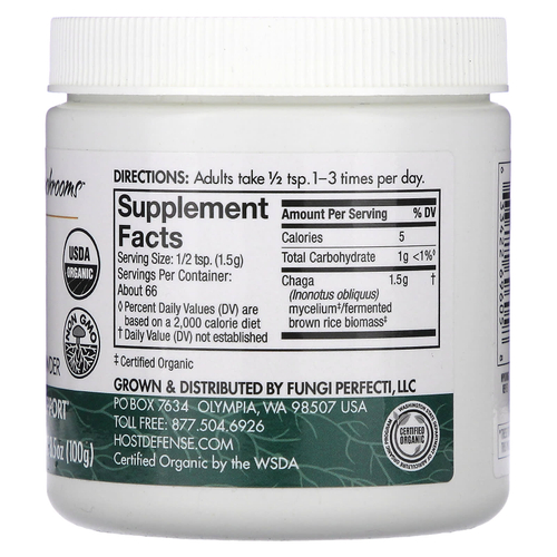 Host Defense, Mushrooms, чага, порошок мицелия грибов, 100 г (3,5 унции)