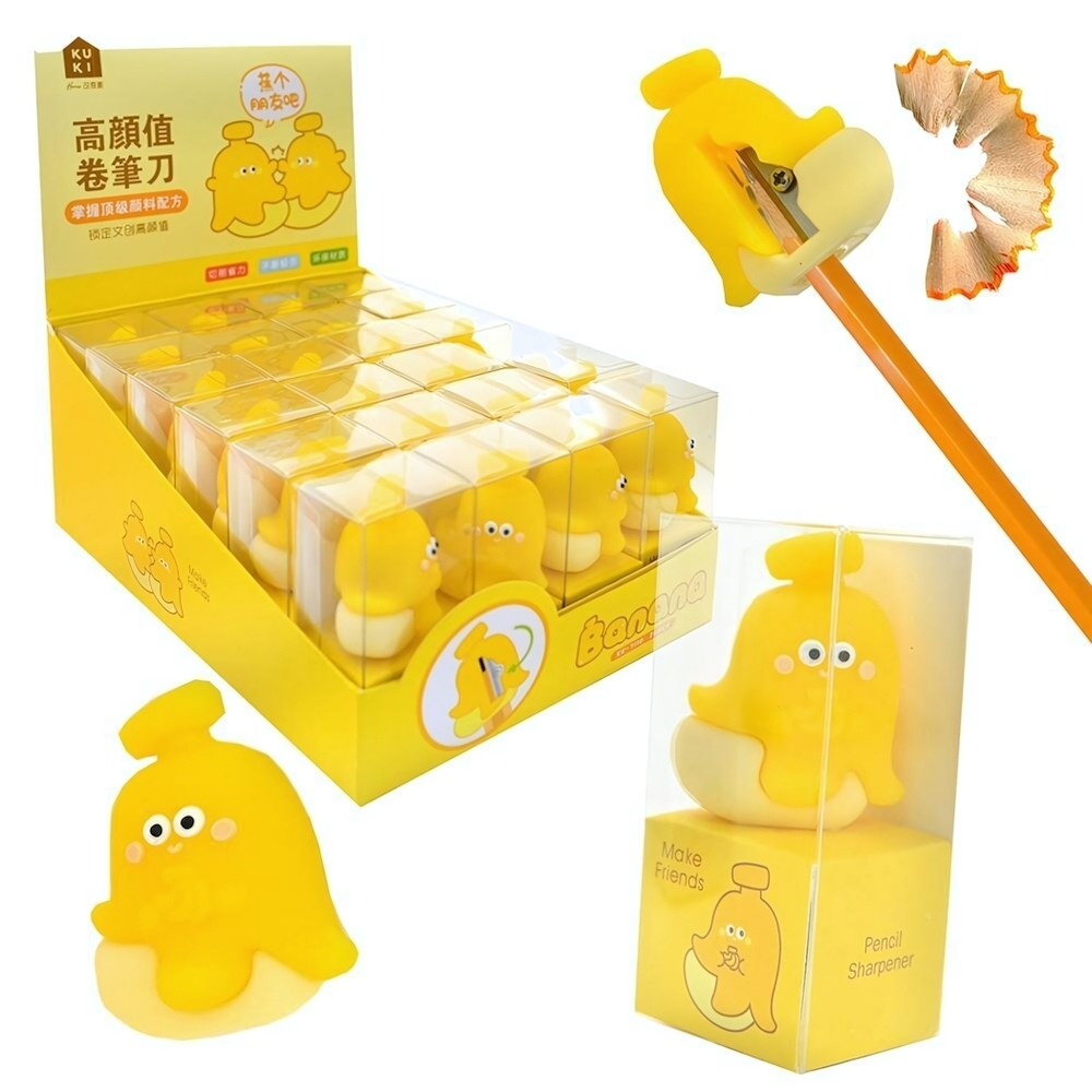 Точилка 1отв. "Банан" прорезин.корпус, индивид.упаковка, ассорти 9990 (J.Otten)