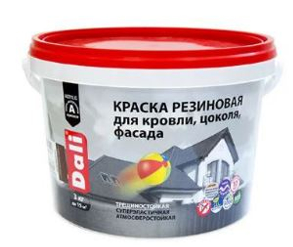Краска фасадная резиновая д/кровли,цоколя,фасада СЕРАЯ 3кг DALI