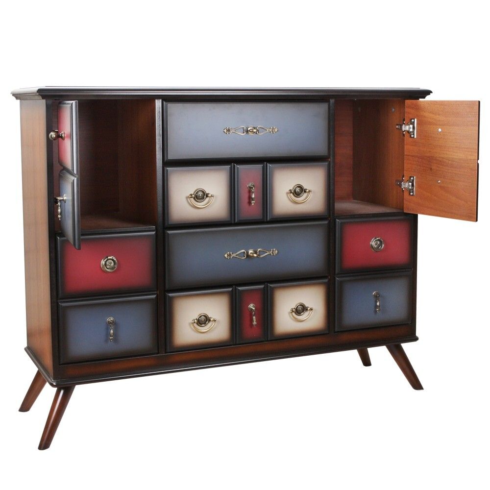 Комод Пандора - 2 с 4 ящиками и 2 полками Орех Mix Bright