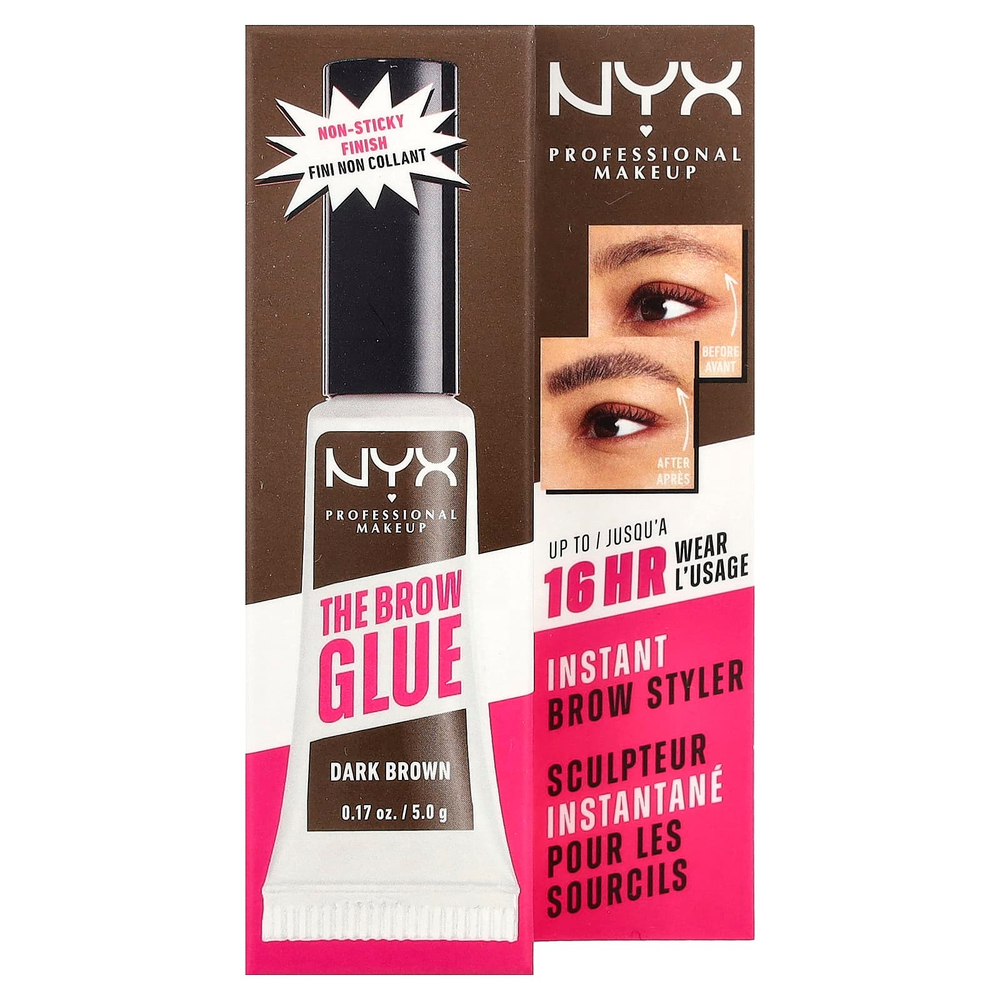 NYX Professional Makeup, The Brow Glue, мгновенная укладка для бровей, 04 темно-коричневый, 5 г (0,17 унции)