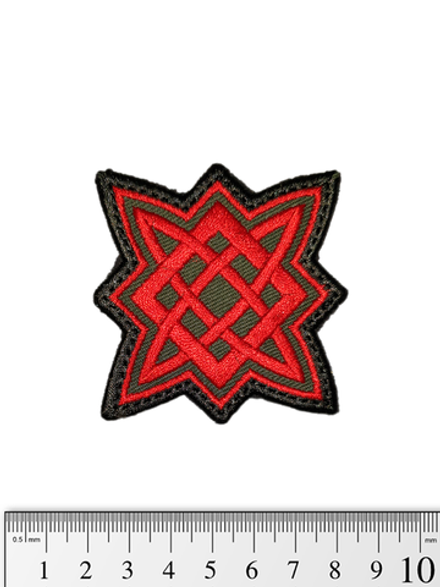 Шеврон Звезда Руси вышивка. Красный на оливе