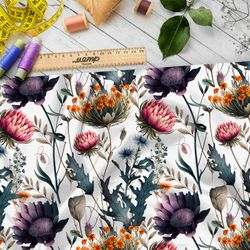 Ткань футер 2-х нитка яркие акварельные полевые цветочки