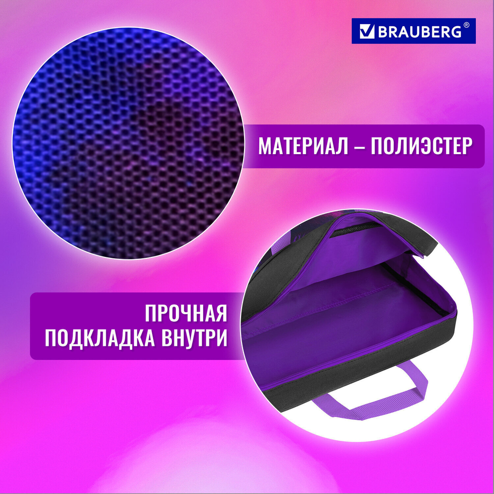 Папка на молнии с ручками BRAUBERG А4 1 отделение полиэстер 80 мм "Neon cat" (2 штуки в упаковке)