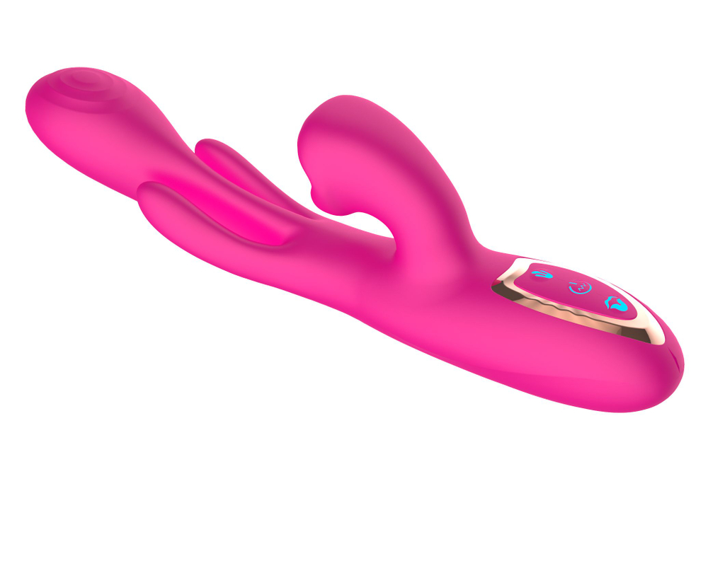 Розовый вибратор со стимуляцией клитора и фингерингом - 23,5 см. (Цвет: розовый)