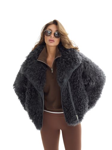 Графитовая шуба-косуха из овчины калган