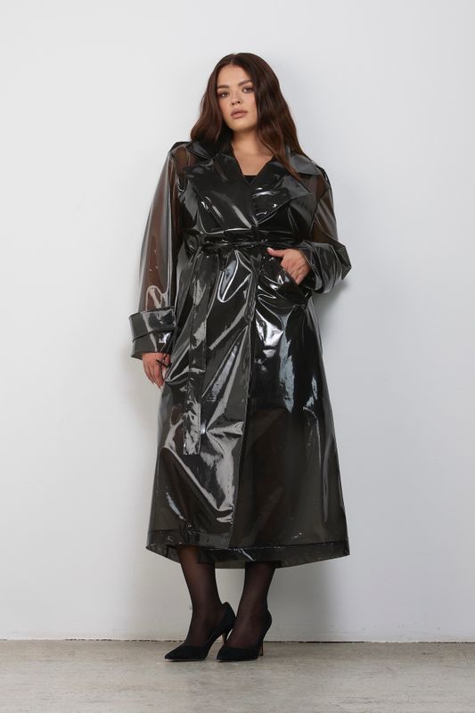 Тренч двубортный прозрачный, графит