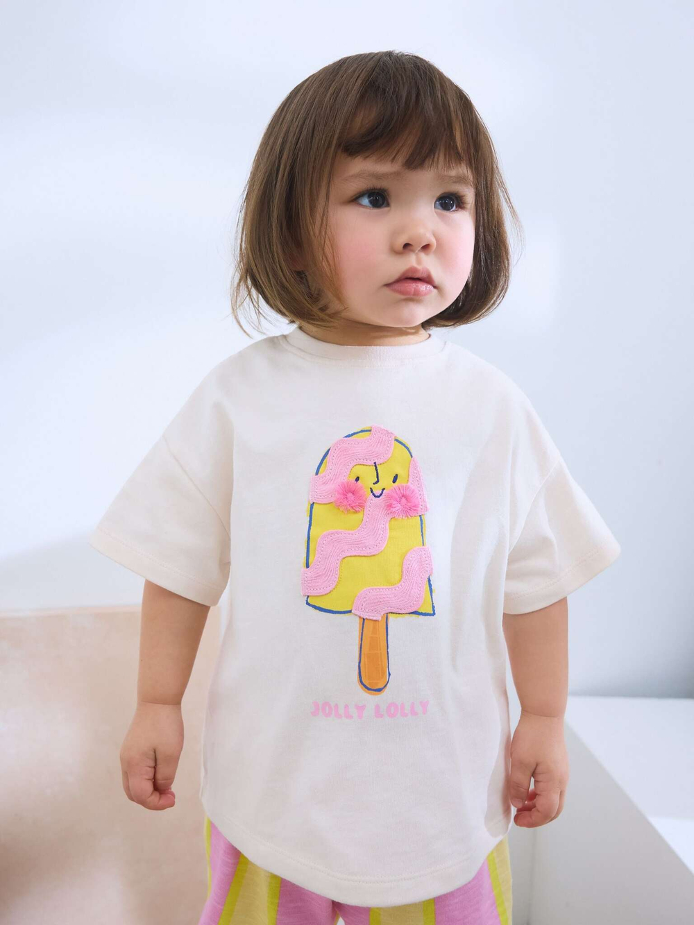 Футболка и шорты в комплекте для девочки Next AD5-564, Молочный, Желтый, Розовый