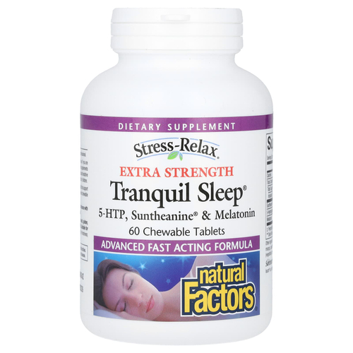 Natural Factors, Stress-Relax, Tranquil Sleep, добавка для здорового сна, 60 жевательных таблеток