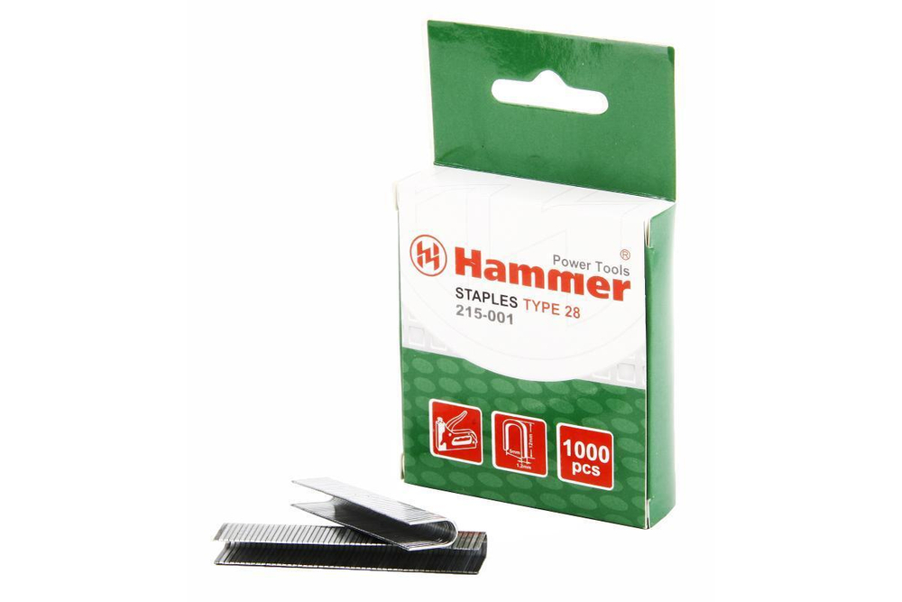 34001 Скобы для степлера Hammer Flex 215-001 12мм, ширина 5мм, сечение 1.2мм, U-образные (тип 28) 1000шт. Hammer 215-001