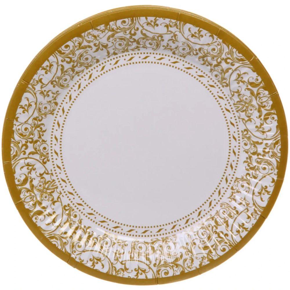 Тарелка бумажная 18 см в наборе 10 шт «Орнамент», золото
