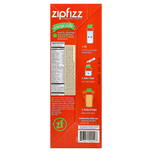Zipfizz, смесь для энергетического напитка, апельсин с содовой, 20 тюбиков по 11 г (0,39 унции)