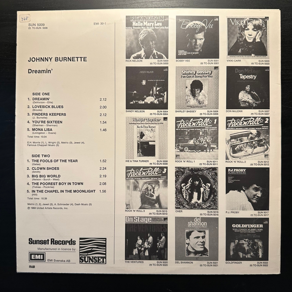 Johnny Burnette - Dreamin (Швеция 1976г.)