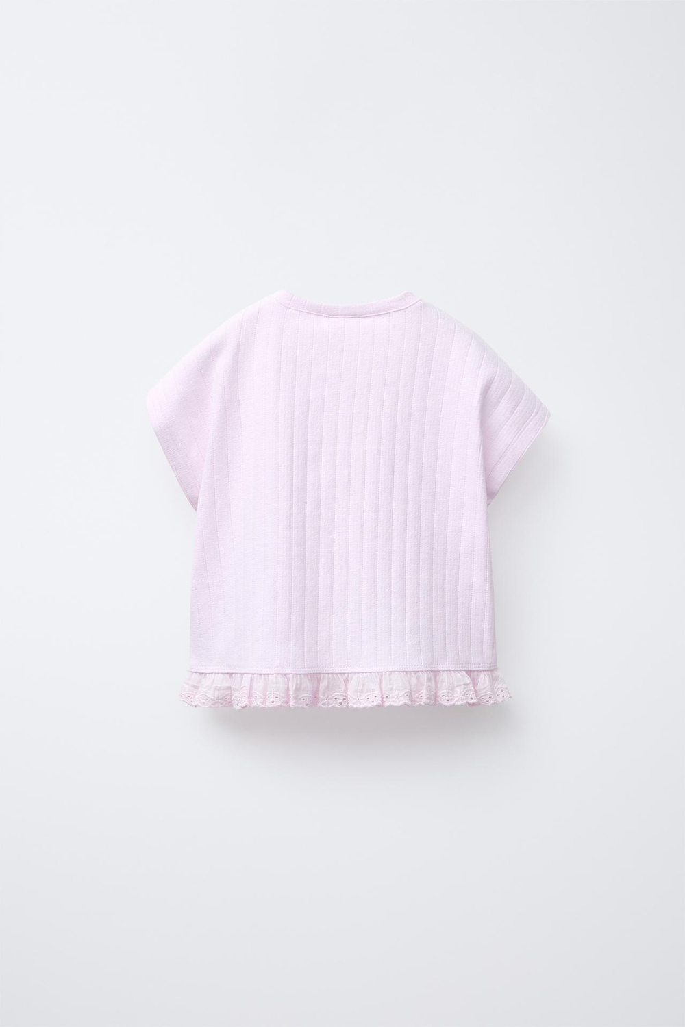 ZARA ЖАККАРДОВАЯ ФУТБОЛКА СО ШВЕЙЦАРСКОЙ ВЫШИВКОЙ, РОЗОВЫЙ/ЛИЛОВЫЙ