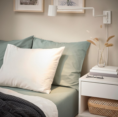 DVALA ДВАЛА Простынь на резинке, серо-зеленая,140х200 см