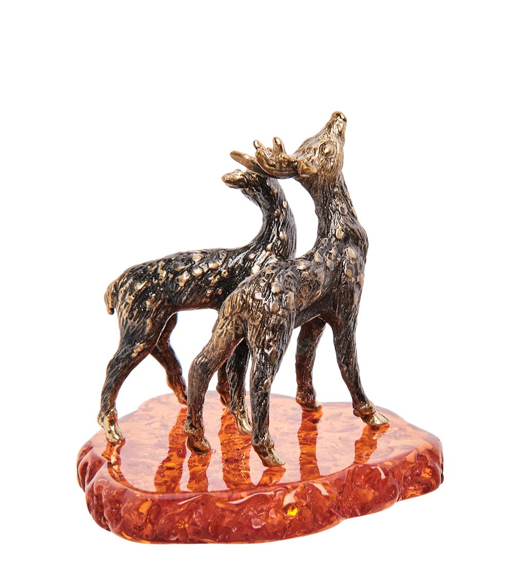 Народные промыслы AM-3162 Фигурка «Лань тристан и Изольда» (латунь, янтарь)