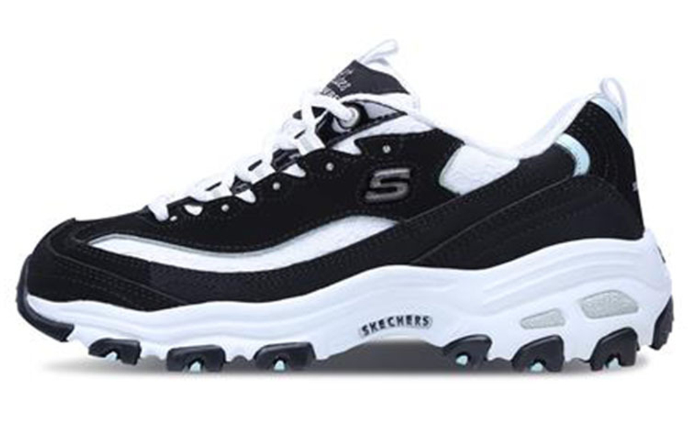 Skechers D'LITES Looking Glass lace bear artificial leather wear-resistant low-cut daddy shoes women's black and white