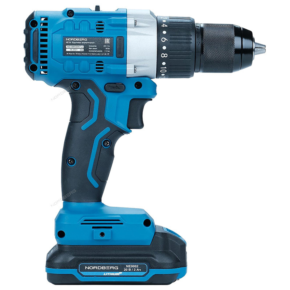 NORDBERG (NE108K) Шуруповерт аккумуляторный макс Ø сверла 13мм, 20В, 80Нм с акк. и зар. уст-вом