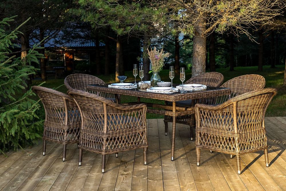 "Амароне" обеденная группа из искусственного ротанга на 6 персон, цвет коричневый