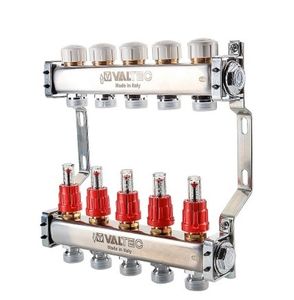 Коллекторные блоки Valtec VTc.584.EMNX для тёплого пола с расходомерами (нерж.сталь)