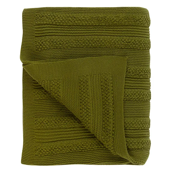 Плед из хлопка с буклированной вязкой оливкового цвета из коллекции essential, 130х170 см