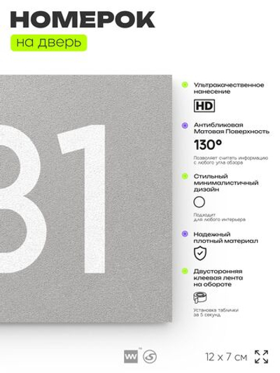 Номер на дверь 931, табличка на дверь для офиса, квартиры, кабинета, аудитории, склада, серая 120х70 мм, Айдентика Технолоджи