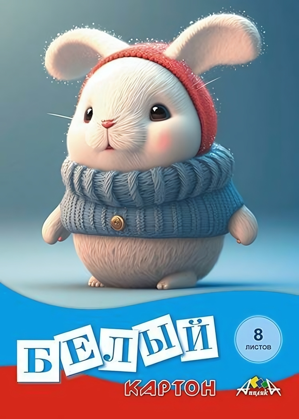 Картон белый А4 8л "Белый пушистик" в папке (Апплика)