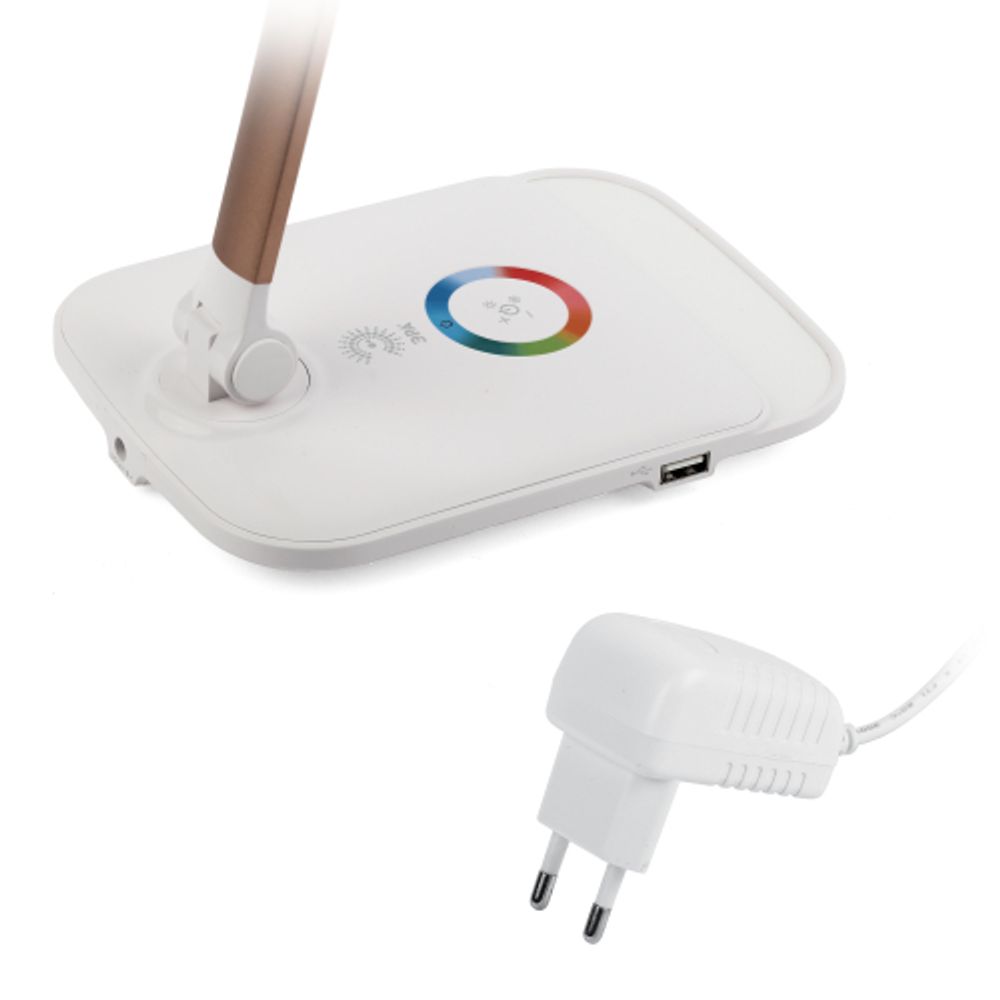 Настольный светильник ЭРА NLED-460-14W-W-G светодиодный с ночником на основании белый с золотом | Светодиодные настольные лампы