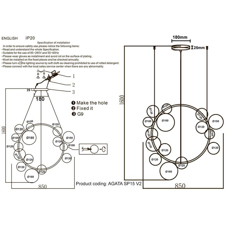 Подвесная люстра Crystal Lux Agata SP15 V2 Chrome/Transparente