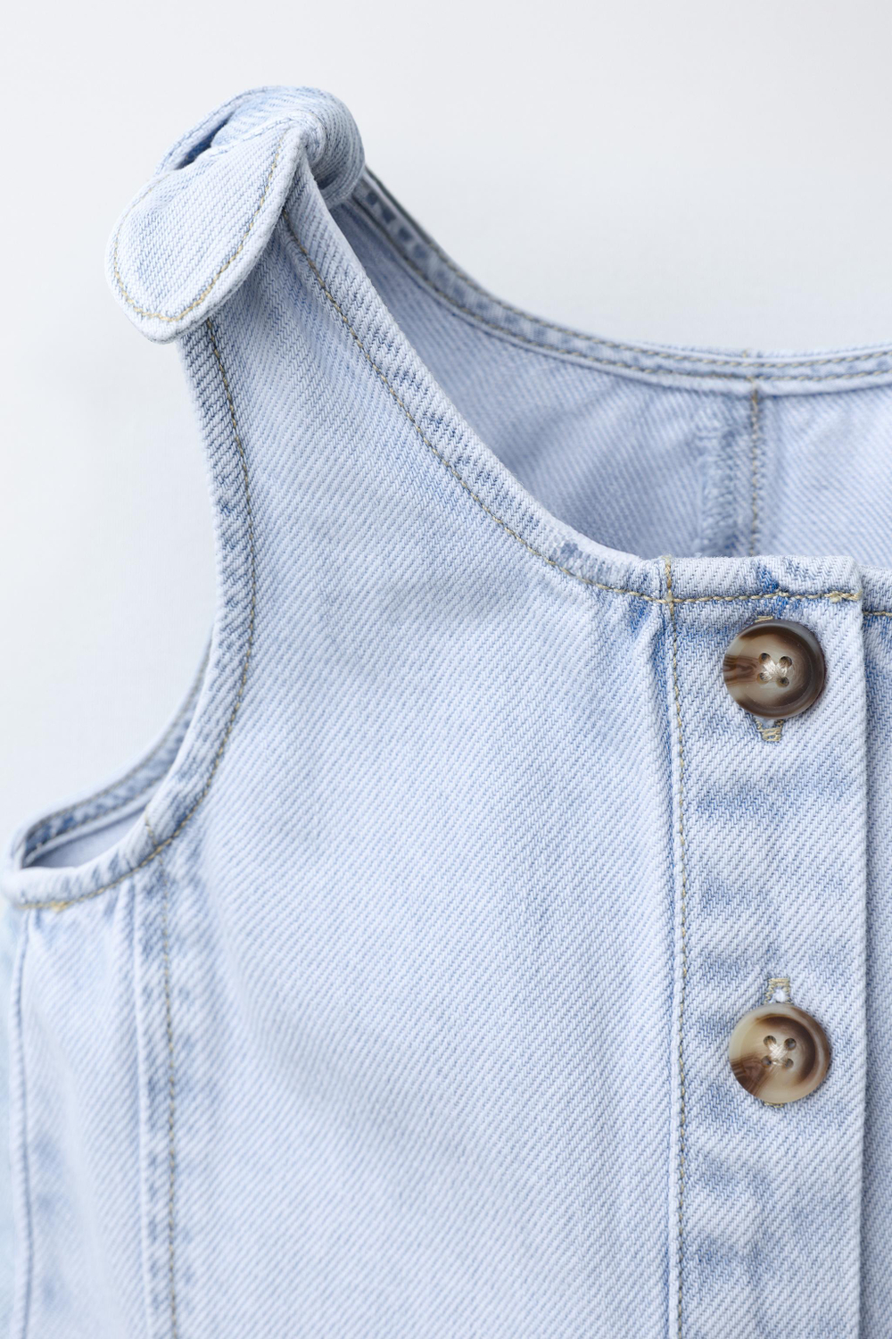 ZARA КОРОТКИЙ ДЖИНСОВЫЙ КОМБИНЕЗОН С БАНТАМИ, СИНИЙ