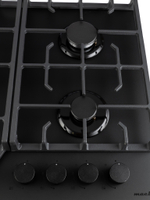 Macbi газовая варочная панель с газ контролем MBH64WFGI.G2-NM, 4 конфорки (есть турбо-конфорка WOK), черное стекло нанотехнология толщиной 8мм, чугунные решетки, электроподжиг,