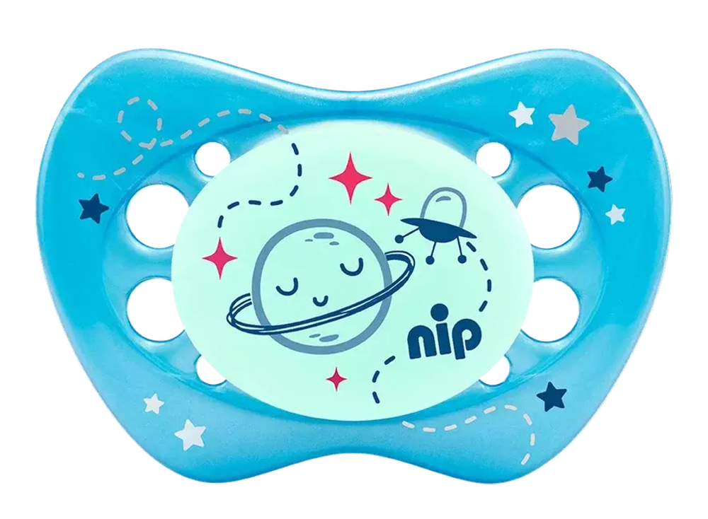 Пустышка силиконовая NIP "Night" для мальчика 2 шт. размер 1, синий/серый