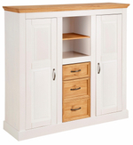 Тумба в гостиную Ландхаус 130х38х130 см, белый комод из массива сосны с 3 ящиками