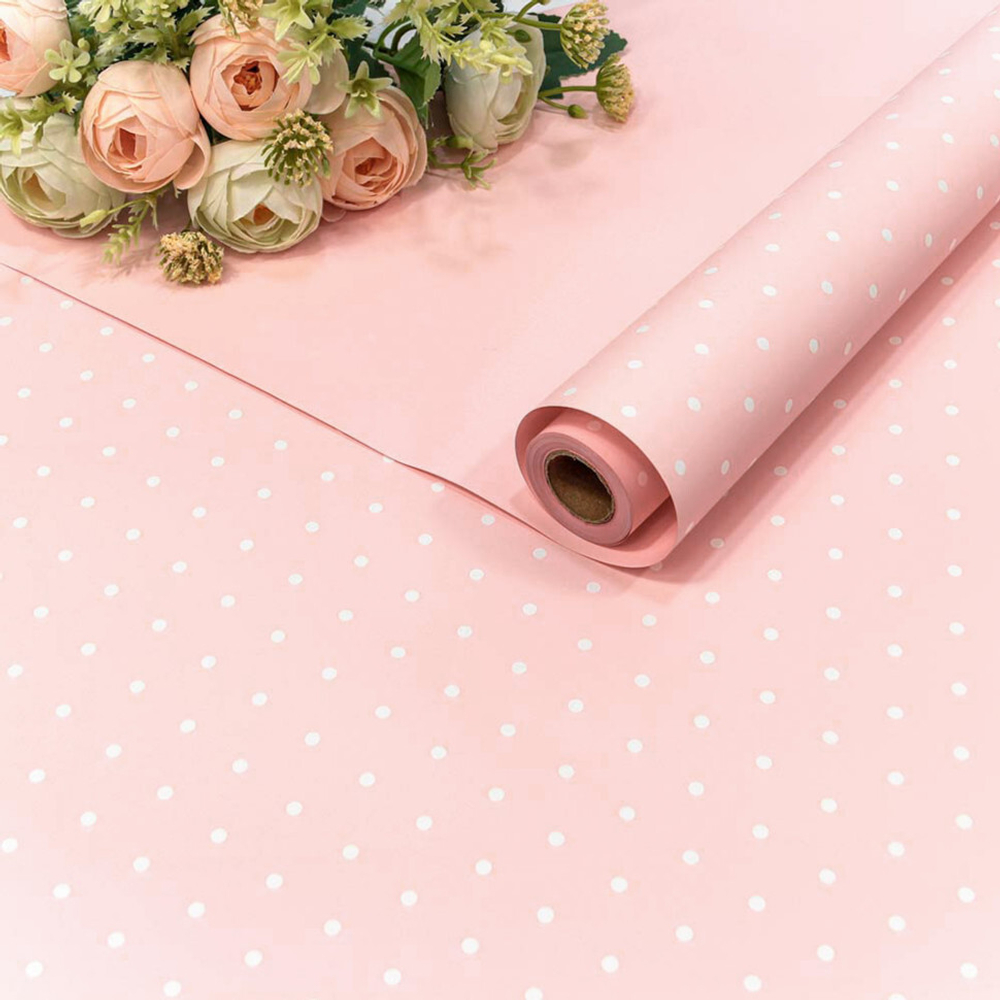 Пленка В рулоне 10 м х 58 см "Мелкий горошек" (Розовый)