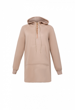 Спортивное платье (удлиненное худи) на молнии с капюшоном с карманом,сбоку по низу вшиты молнии.