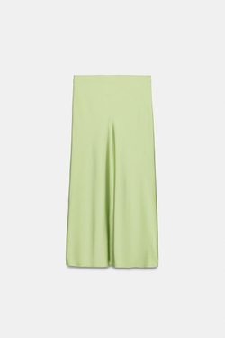 ZARA АТЛАСНАЯ ЮБКА МИДИ, ЯБЛОЧНО-ЗЕЛЕНЫЙ