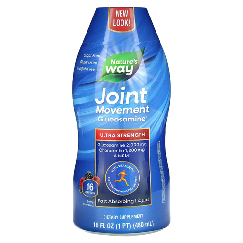 Nature's Way, Joint Movement Glucosamine, глюкозамин для здоровья суставов, повышенная сила действия, со вкусом ягод, 480 мл (16 жидк. унций)