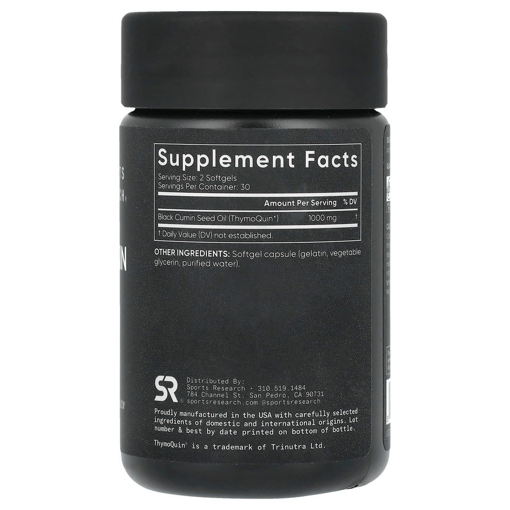 Sports Research, масло из семян черного тмина, 1000 мг, 60 капсул (500 мг в 1 капсуле)