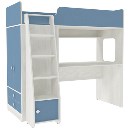 Кровать-чердак КарИВи Л-Ф607.1 75х190 Белое Дерево Светло-синий, голубой