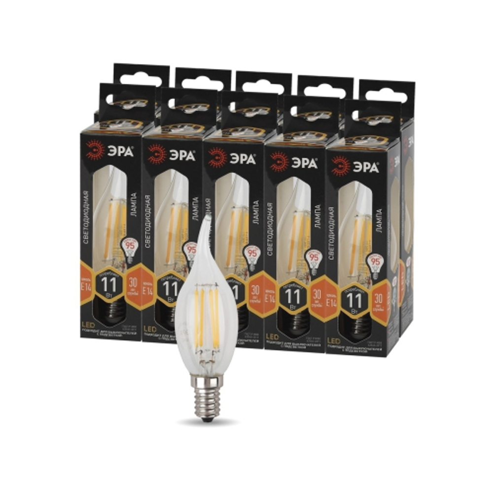 Лампа светодиодная ЭРА F-LED BXS-11W-827-E14 11Вт филамент свеча на ветру теплый белый свет Е14