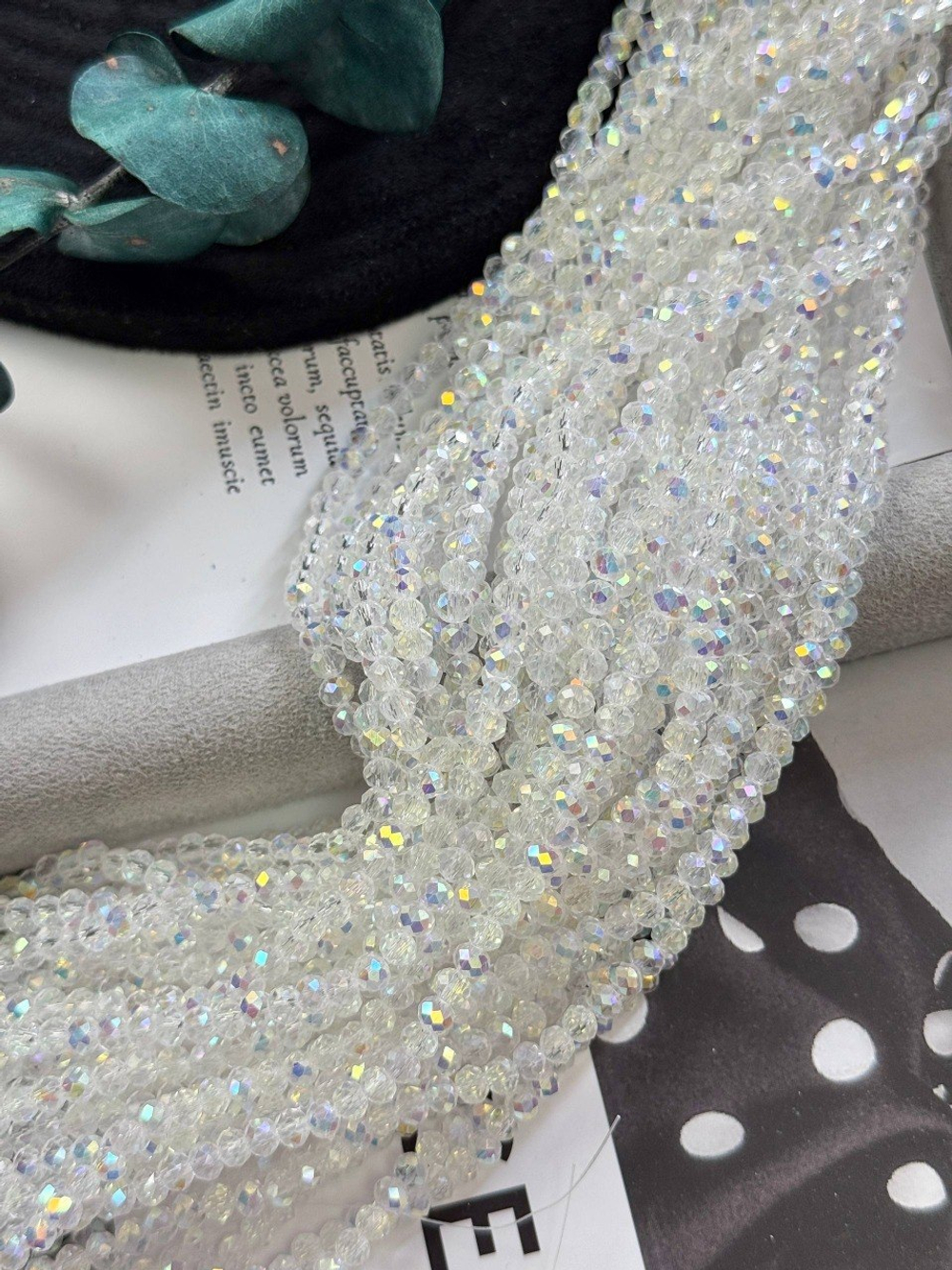 Рондели 4 мм, радужный кристалл, нить 38 см