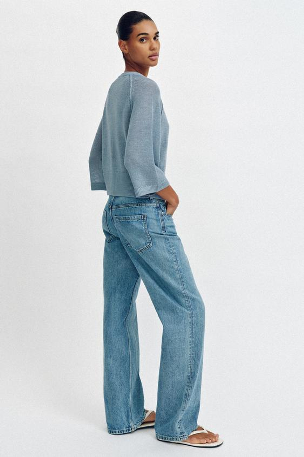 ZARA КАРДИГАН ИЗ ТРИКОТАЖА, СЕРО-СИНИЙ